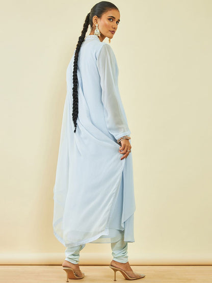 Dhiyona SO Women's Ethnic Motifs Embroidered Round Neck A-Line Kurta With Churidar & Dupatta & Jacket