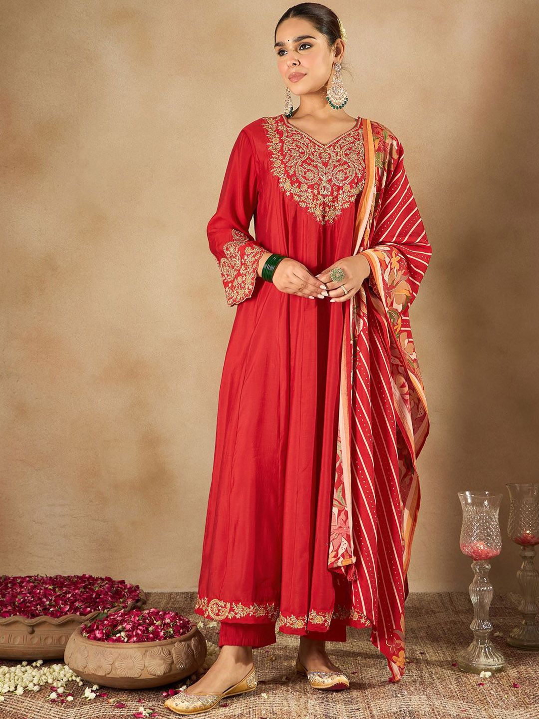 Dhiyona IE Women Ethnic Motifs Embroidered Empire Kurta with Trousers & Dupatta