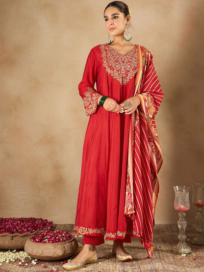 Dhiyona IE Women Ethnic Motifs Embroidered Empire Kurta with Trousers & Dupatta