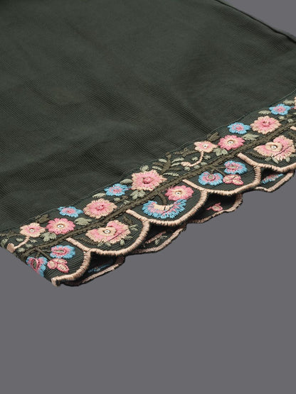 Dhiyona IE Floral Embroidered Thread Work Liva Kurta with Palazzo