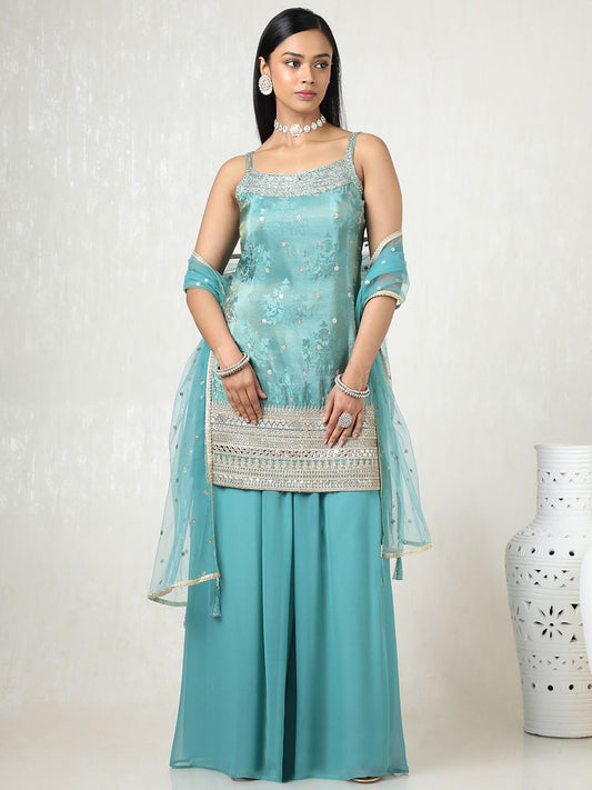 Dhiyona SO Women's Women Floral Embroidered Regular Sequinned Kurta with Palazzos & With Dupatta