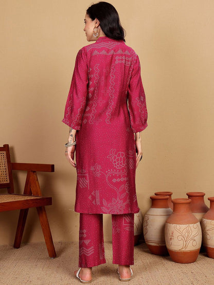 Dhiyona VA Women's Printed V-Neck Kurta with Trouser