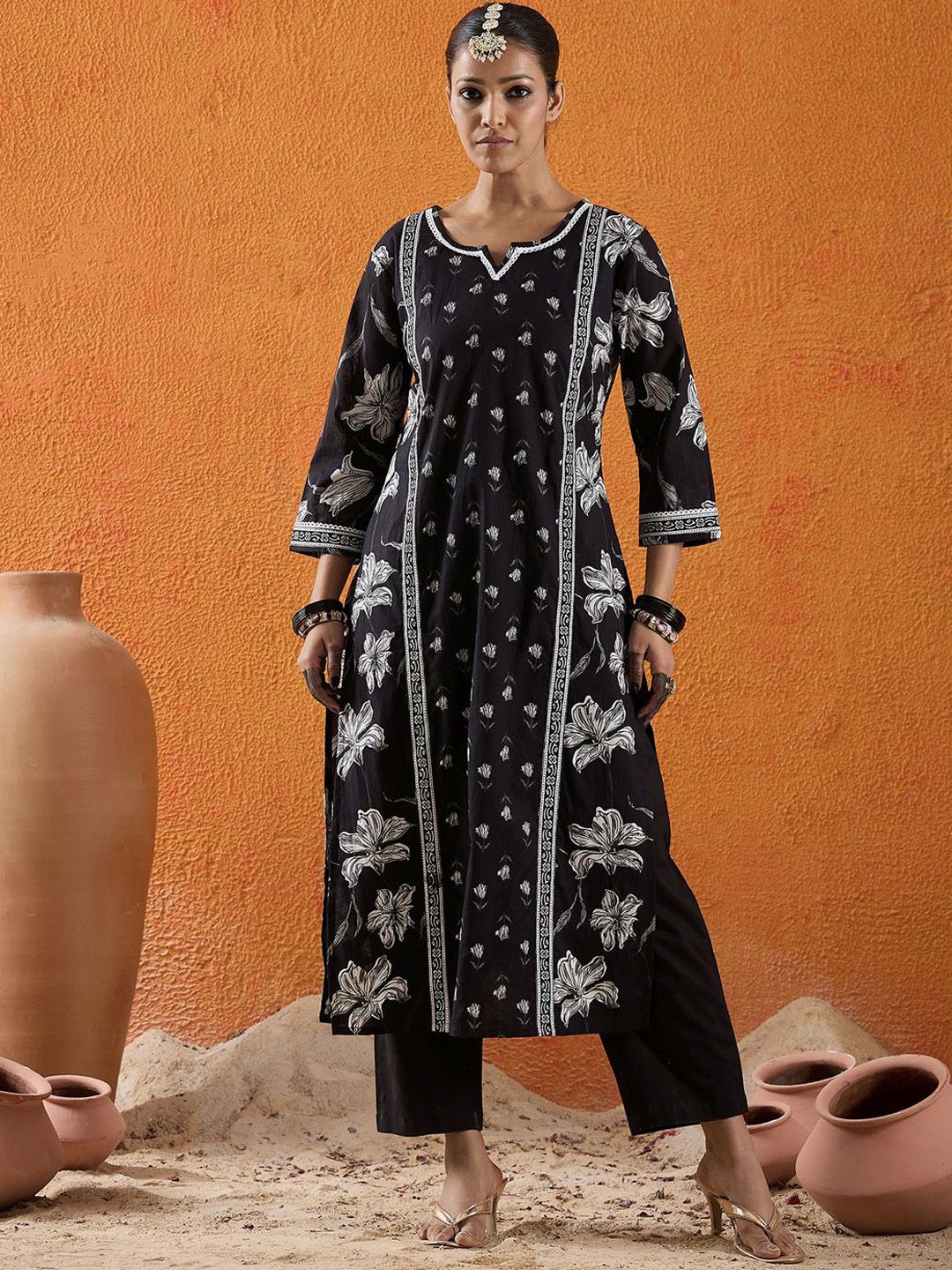 Dhiyona IE Women Ethnic Motifs Printed Panelled Pure Cotton Kurta