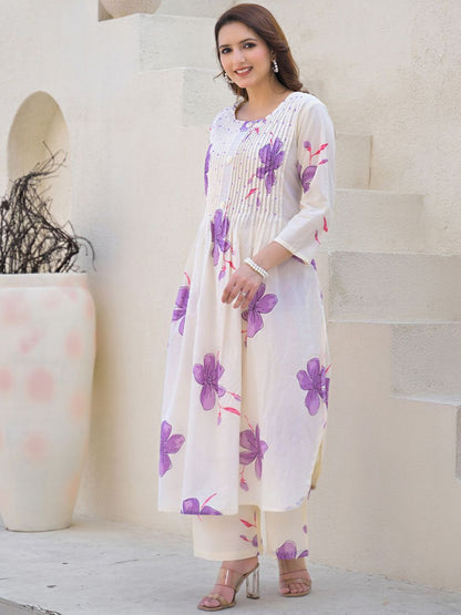 Dhiyona IE Floral Printed Round Neck Pure Cotton Tunic With Palazzo