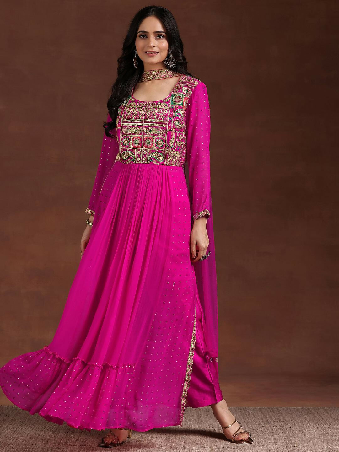 Women's LB Art Pink Yoke Design Georgette Anarkali Suit With Dupatta