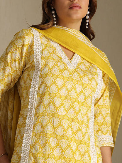 Dhiyona SO Women's Women Printed Thread Work Kurta with Trousers & With Dupatta