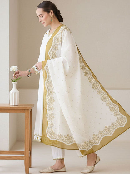 Ethnic Motifs Embroidered Sequinned Pure Cotton Kurta With Trousers & Dupatta