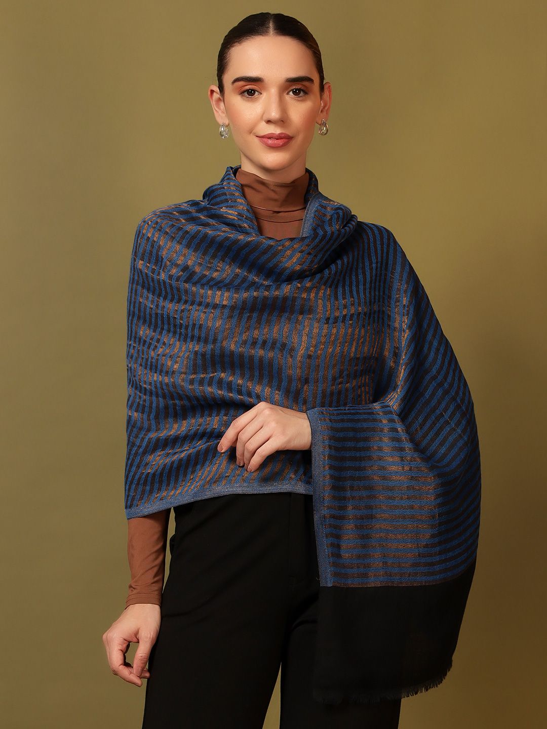 Dhiyona PA Striped Woven Design Woollen Reversible Shawl