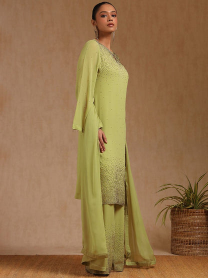 Dhiyona SO Women's Ethnic Motifs Embroidered Beads and Stones Straight Kurta With Palazzos & Dupatta