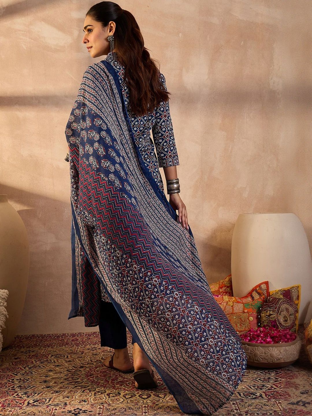 Women Ethnic Motifs Printed Cotton Kurta with Trousers & Dupatta