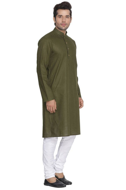 Men's Mahendi Green Cotton Linen Straight Kurta Pyjama Set