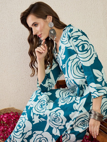 Women Floral Printed Cotton Kurta with Trousers