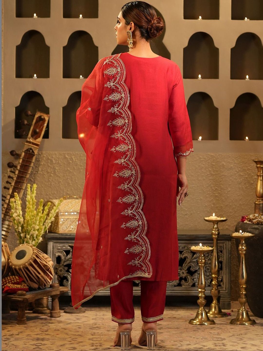 Women Ethnic Motifs Embroidered Regular Liva Kurta with Trousers & With Dupatta