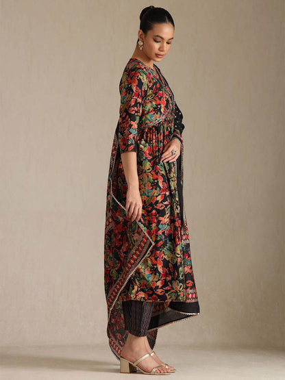 Dhiyona SO Women's Women Floral Printed Regular Zardozi Kurta with Trousers & Dupatta