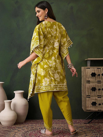 Dhiyona IS Women's Women Floral Printed Kaftan Kurta with Churidar