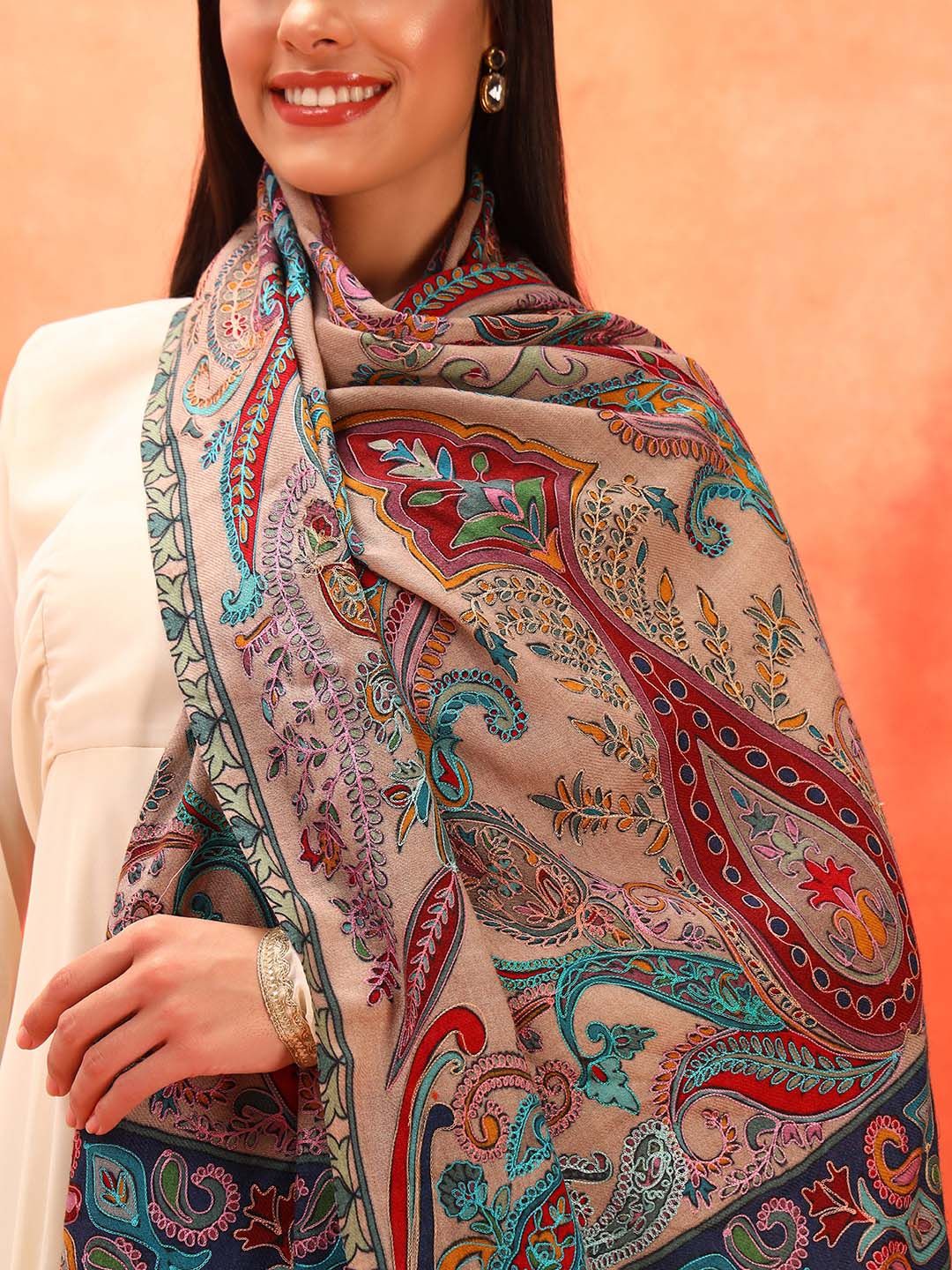Dhiyona PA Ethnic Motifs Embroidered Shawl