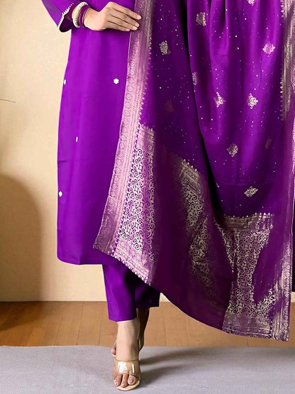 Dhiyona SN Women's Embroidered Pure Cotton Kurta & Trousers With Dupatta