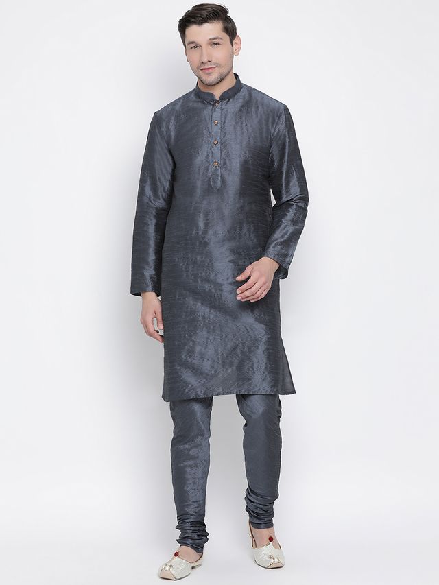 Men's Dark Green Silk Blend Straight Kurta Pyjama Set
