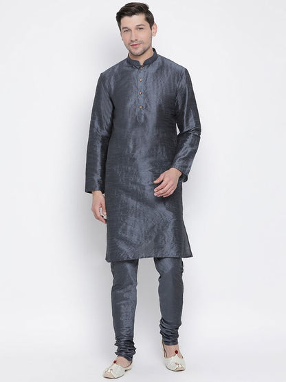 Men's Dark Green Silk Blend Straight Kurta Pyjama Set