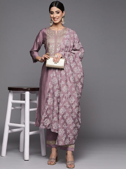 Dhiyona VA Women'sEthnic Motifs Yoke Design Regular Sequinned Kurta with Trousers & With Dupatta