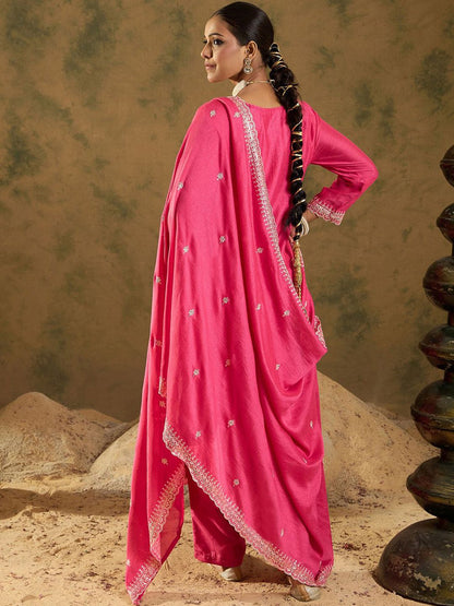 Dhiyona IE Ethnic Motifs Embroidered Thread Work Kurta with Trousers & Dupatta
