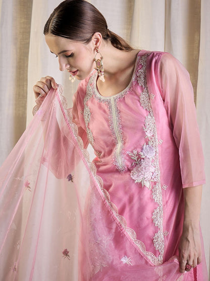 Women Ethnic Motifs Embroidered Kurta with Trousers & With Dupatta