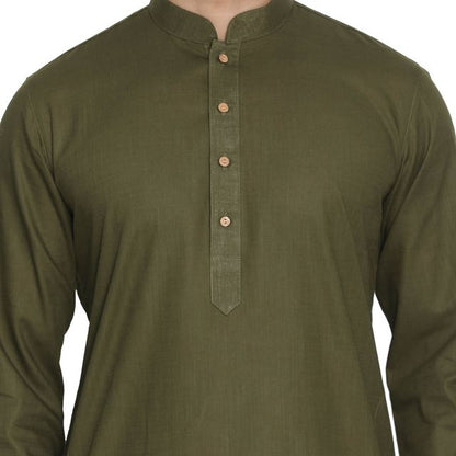 Men's Mahendi Green Cotton Linen Straight Kurta Pyjama Set