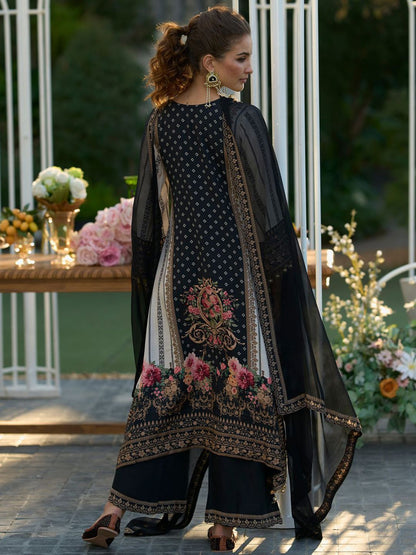 Floral Printed Sweetheart Neck Mirror Work Straight Kurta With Palazzos & Dupatta