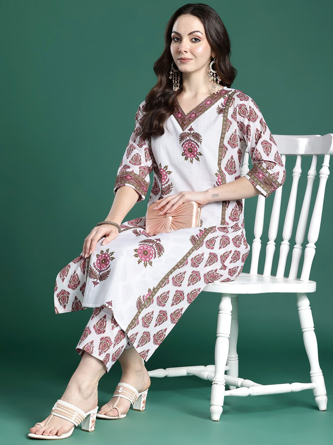Dhiyona IE Women Ethnic Motifs Printed Regular Pure Cotton Kurta with Trousers