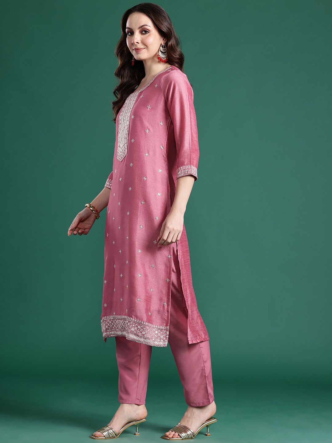 Ethnic Motifs Embroidered Sequinned Kurta With Trousers & Dupatta