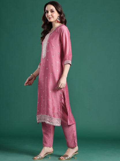 Ethnic Motifs Embroidered Sequinned Kurta With Trousers & Dupatta