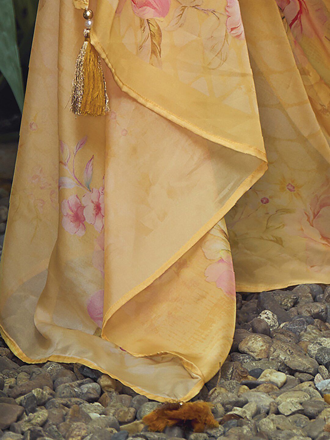 Dhiyona IE Yellow Yoke Design Thread Work Pure Cotton Kurta With Trousers & Dupatta