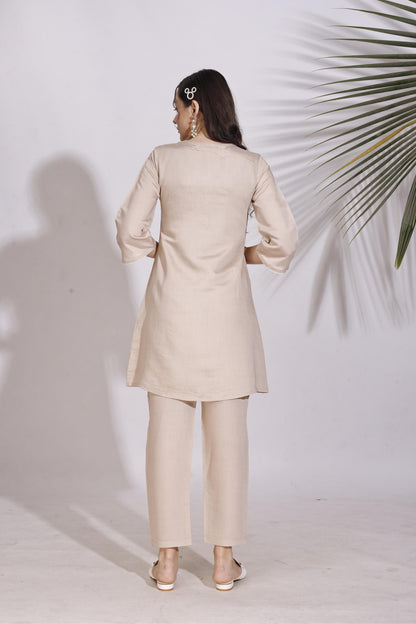 Dhiyona TI Women's Brown Colour White Thread Embroidery Work Co Ord