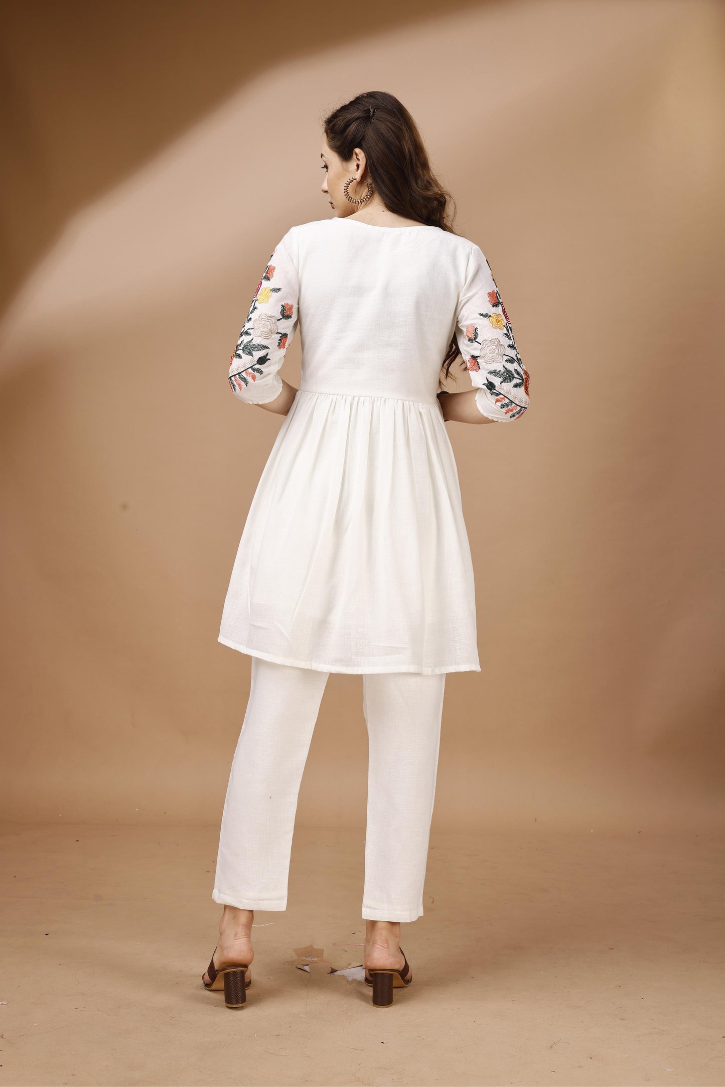 Dhiyona TI Women's Off White Colour Multi Thread Embroidery Flared Co Ord