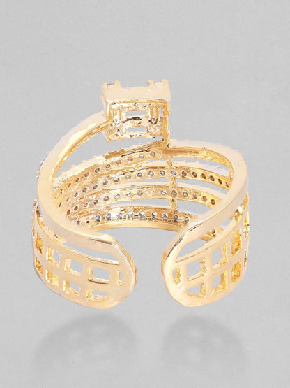 Dhiyona RJ Women's Gold-Plated AD Studded Adjustable Rail Finger Ring