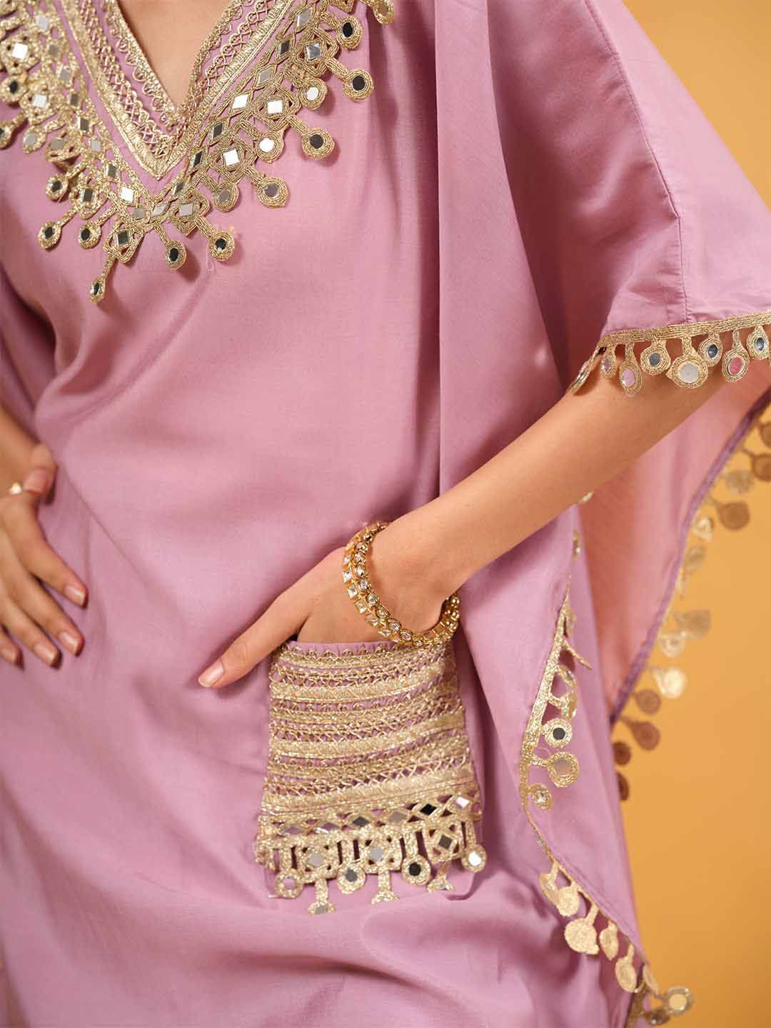 Dhiyona IS Women's Mirror Work V-Neck Kurta with Trousers