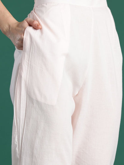 Dhiyona IE Floral Printed Beads and Stones Linen Kurta with Trousers & With Dupatta