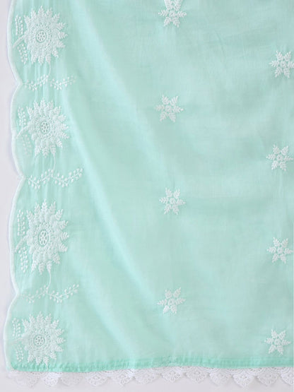 Dhiyona IE Floral Embroidered Regular Thread Work Pure Cotton Straight Kurta Set