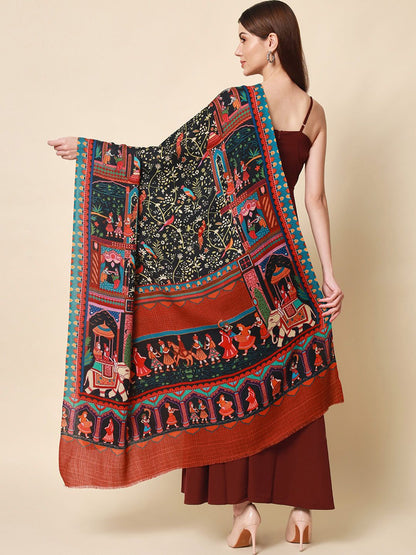 Dhiyona PA Women Brown Printed Pure Wool Shawl