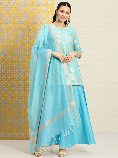 Dhiyona PD Women Women Floral Printed Gotta Patti Jashn Kurti with Skirt & Dupatta Set