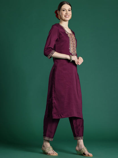 Dhiyona IE Women Ethnic Motifs Embroidered Regular Thread Work Kurta with Trousers & With Dupatta
