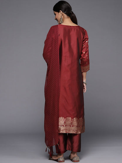 Dhiyona VA Women'sFloral Zari Woven Design Round Neck Kurta with Trousers & with Dupatta