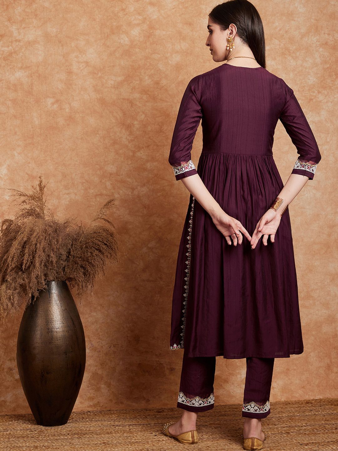 Dhiyona SN Women's Alia Cut Ethnic Motifs Embroidered A-Line Kurta With Trouser
