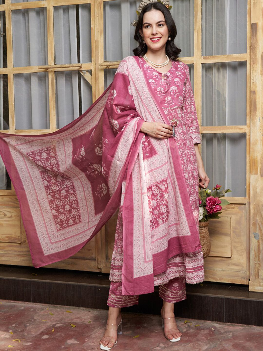 Dhiyona SN Women's Ethnic Motifs Printed Pure Cotton Kurta with Trousers & With Dupatta