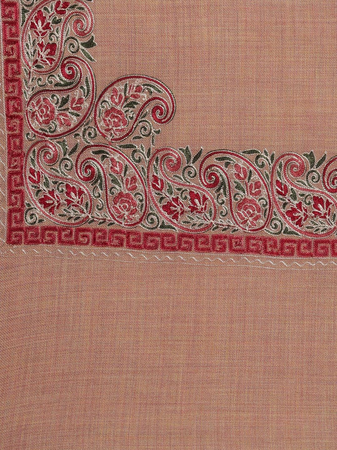 Dhiyona PA Women Beige & Red Embroidered Pure Wool Shawl