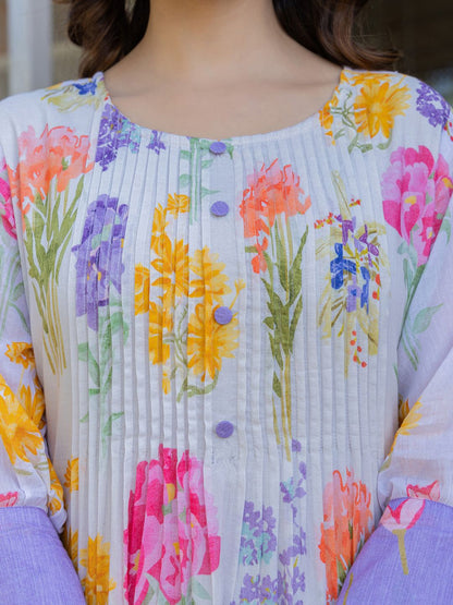 Dhiyona IE Printed Pure Cotton A-Line Tunic & Trousers Co-Ord Set