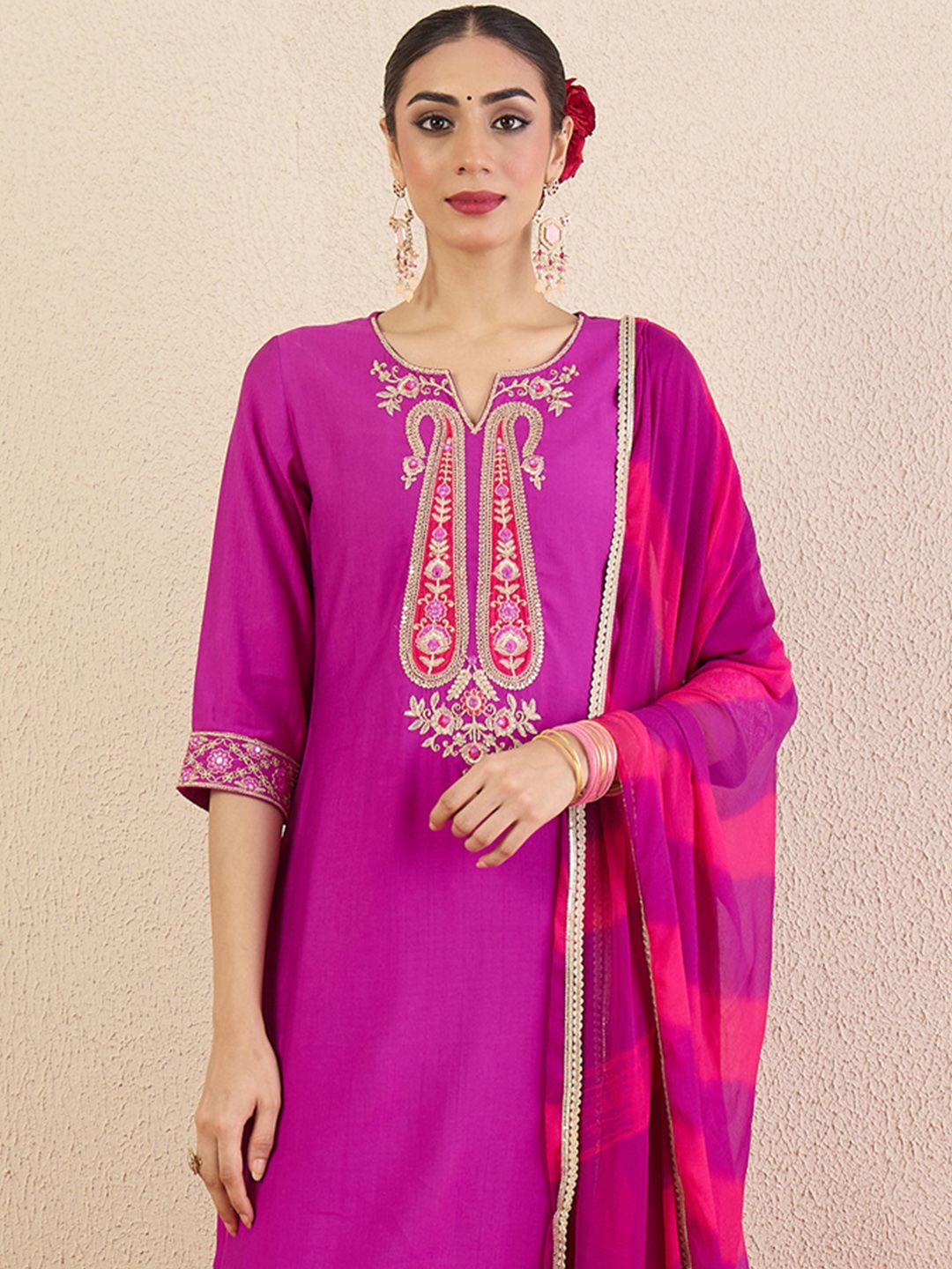 Dhiyona IE Women Solid Embroidered Kurta with Pyjama & Dupatta