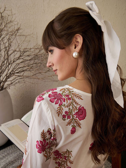 Women Floral Printed Regular Pure Cotton Kurta with Trousers