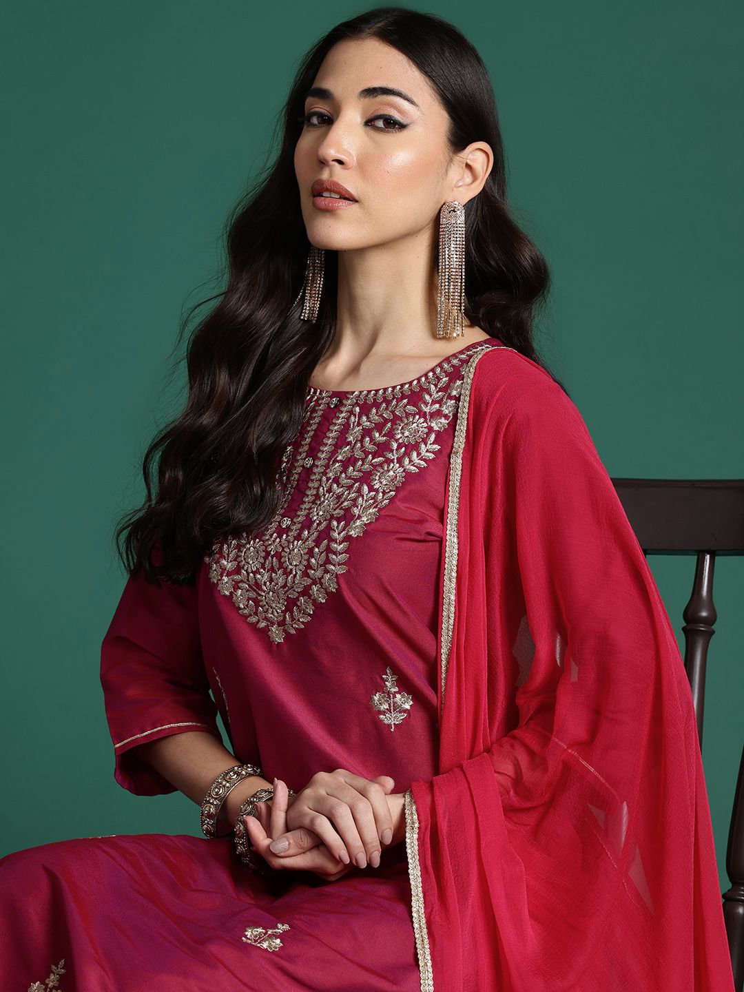 Dhiyona IE Ethnic Motifs Embroidered Kurta with Trousers & With Dupatta