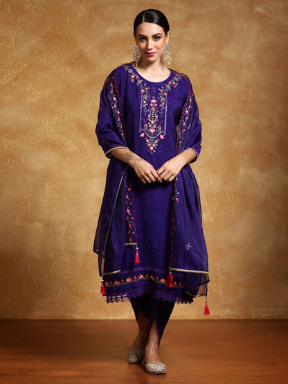Dhiyona VA Women's Floral Embroidered Regular Kurta with Dhoti Pants & With Dupatta